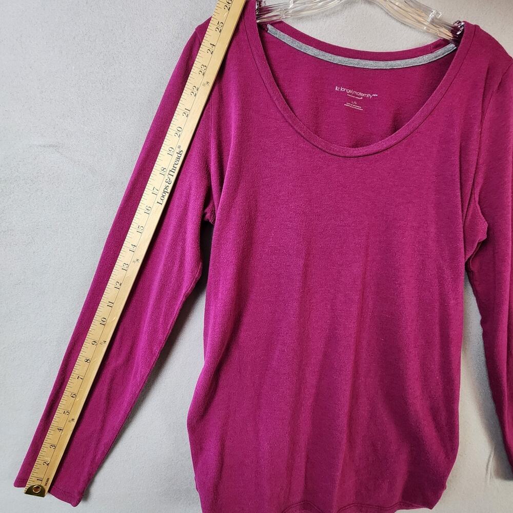 Liz Lange Maternity Scoop Neck Top Large Long Sleeve Magenta Cotton Blend - Picture 6 of 8